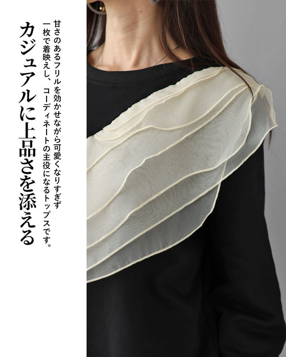 スウェットの新しい品格　フリル付きスウェットトップス