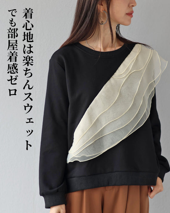 スウェットの新しい品格　フリル付きスウェットトップス