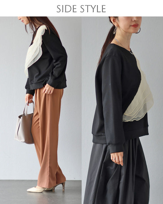 スウェットの新しい品格　フリル付きスウェットトップス