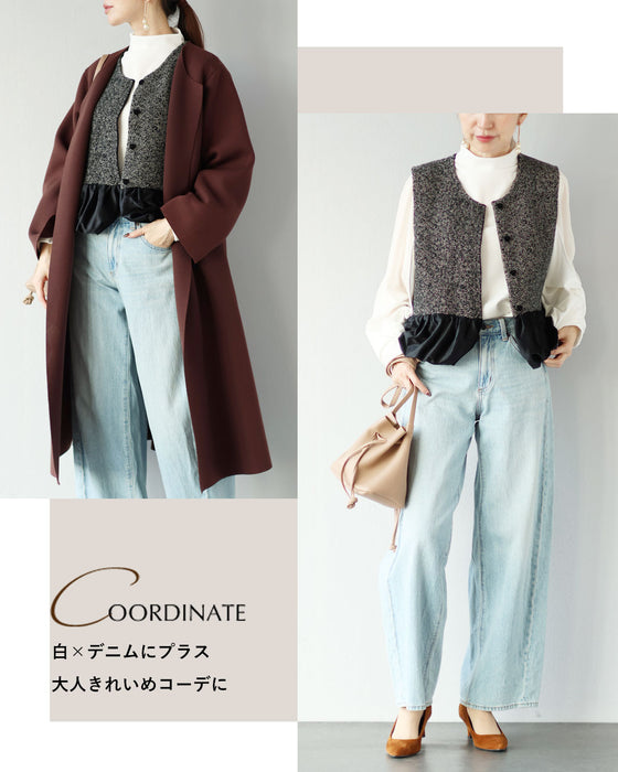 上品に、ときめきを添える　ツイード×ベロアベスト
