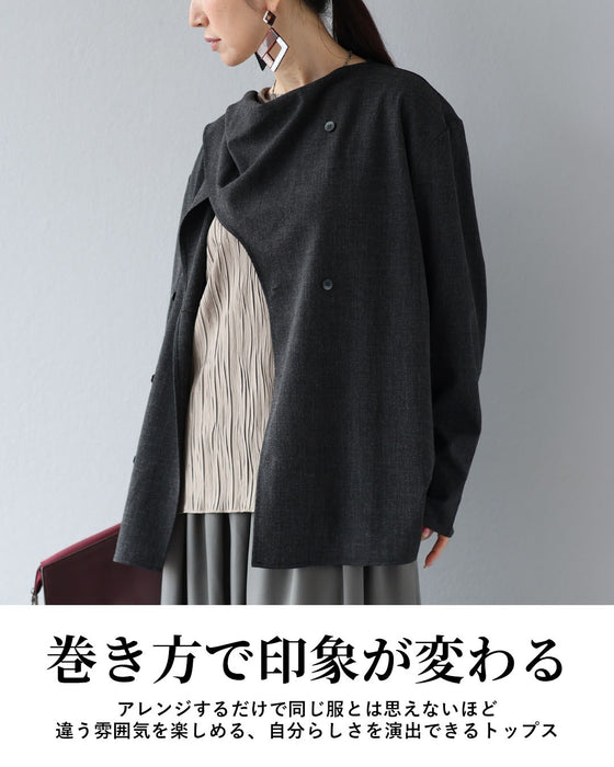 一枚で何通りもの表情　ストール付きトップス
