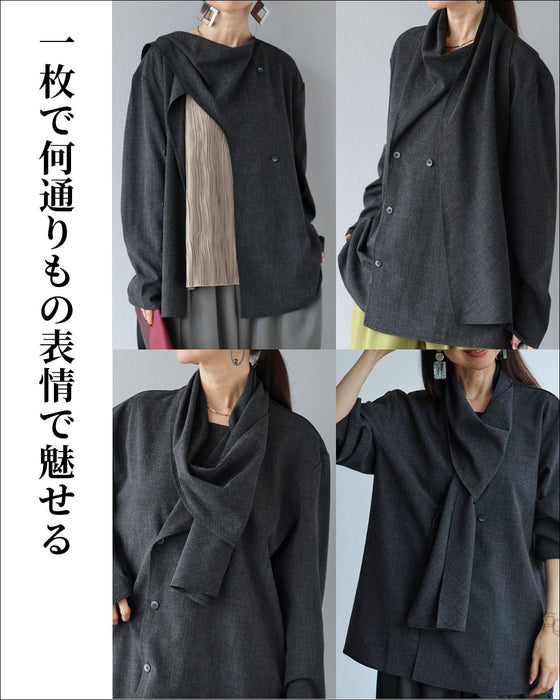 一枚で何通りもの表情　ストール付きトップス