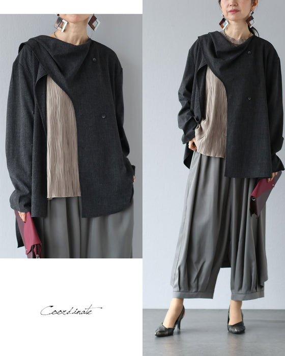 一枚で何通りもの表情　ストール付きトップス