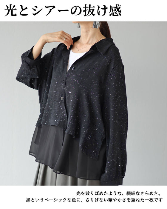 光をまとう、大人の一枚　黒の煌めきブラウス