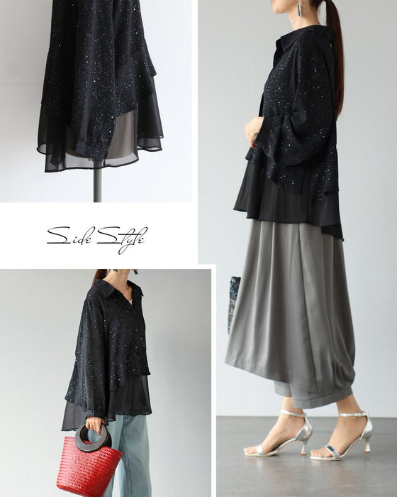光をまとう、大人の一枚　黒の煌めきブラウス