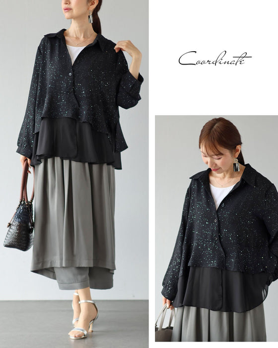 光をまとう、大人の一枚　黒の煌めきブラウス
