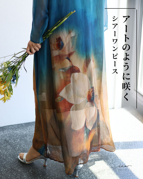 アートのように咲く シアーワンピース