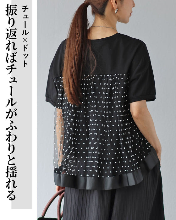 印象は、後ろ姿に。チュールドットトップス