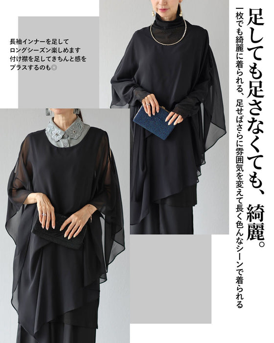 動くたび美しい余韻　黒のシフォンチュニック