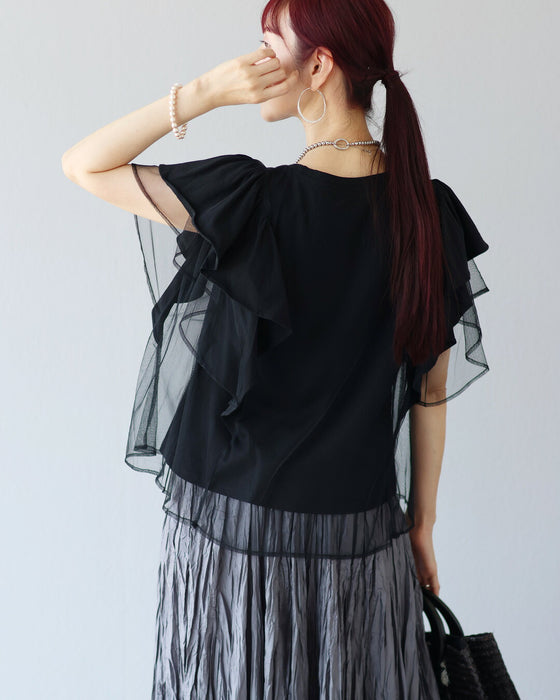 Tシャツ感覚で着る　ドレス感チュールトップス