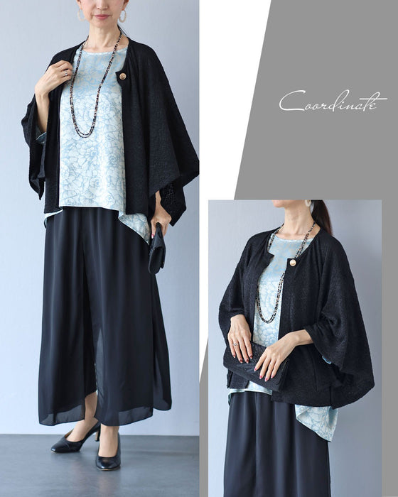 重たくならない、軽やかな黒 羽織り×シフォンパンツコーデセット