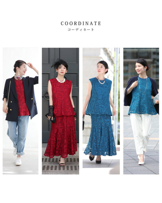 アラベスク模様浮き立つペプラムトップス