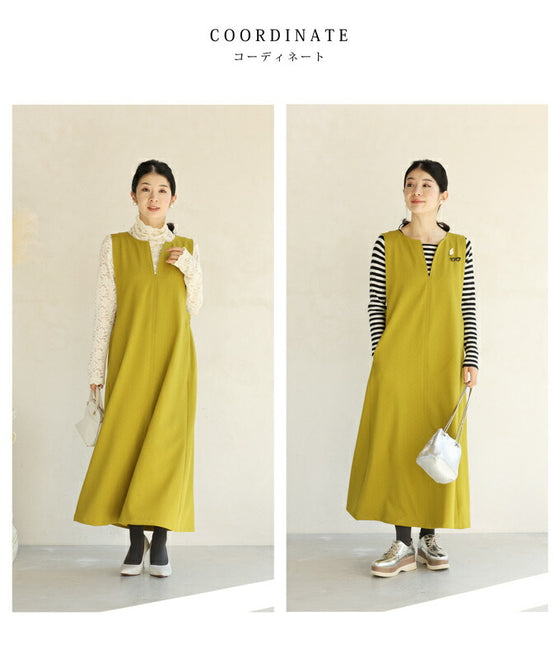 A long dress with a slit neck in ginkgo green