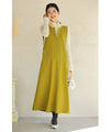 A long dress with a slit neck in ginkgo green