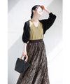 A long skirt with a fluttering animal print art style
