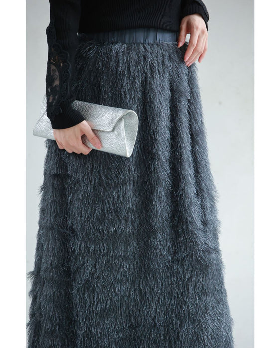 ふわふわシャギーのストレートミディアムスカート
