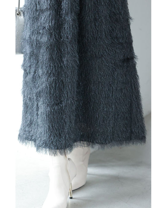 ふわふわシャギーのストレートミディアムスカート