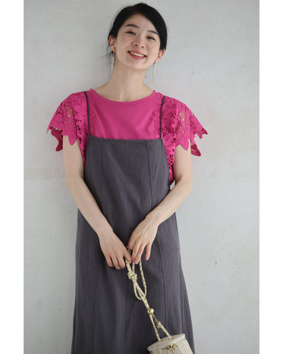 長さ調整可能。スッキリシルエットのキャミソールロングワンピース