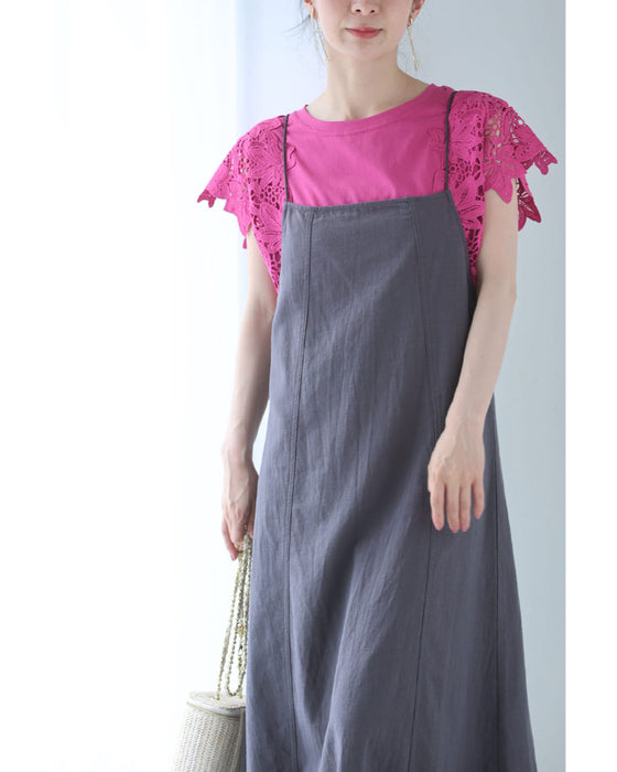 長さ調整可能。スッキリシルエットのキャミソールロングワンピース