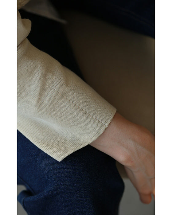 オーガンジーに咲く花刺繍のリブニットブルゾン