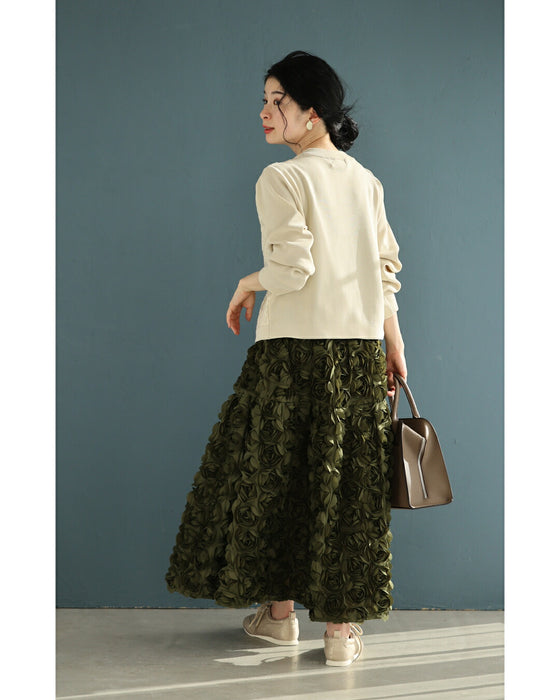 オーガンジーに咲く花刺繍のリブニットブルゾン