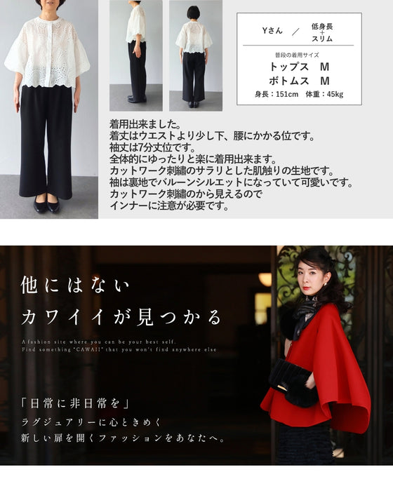 ぽわんとバルーン袖のパンチングレースブラウストップス