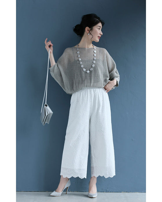 涼しいパンチングレースワイドパンツ