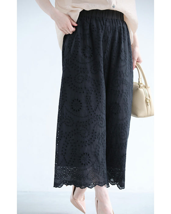 涼しいパンチングレースワイドパンツ