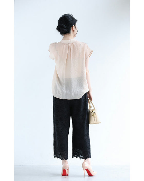 涼しいパンチングレースワイドパンツ