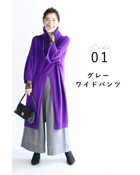 【セール商品返品交換不可】ずんぐり解消 抜け感スリットニットワンピース