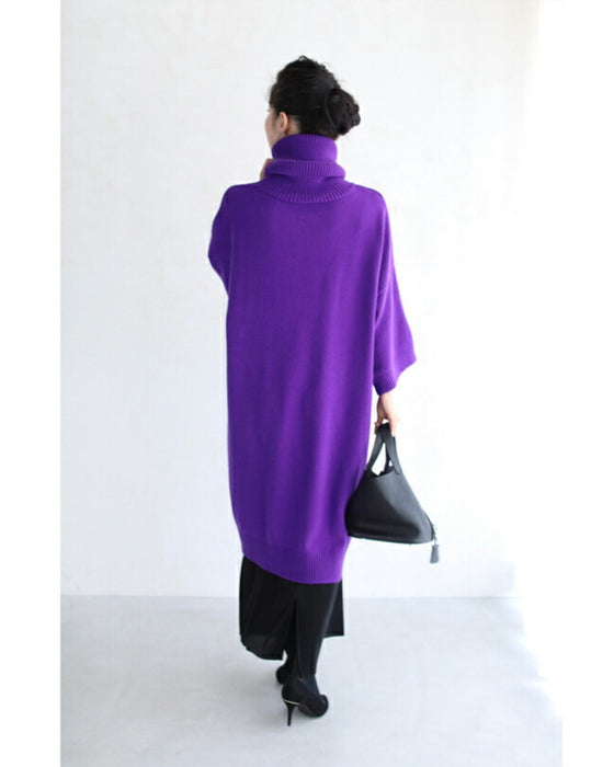 【セール商品返品交換不可】ずんぐり解消 抜け感スリットニットワンピース