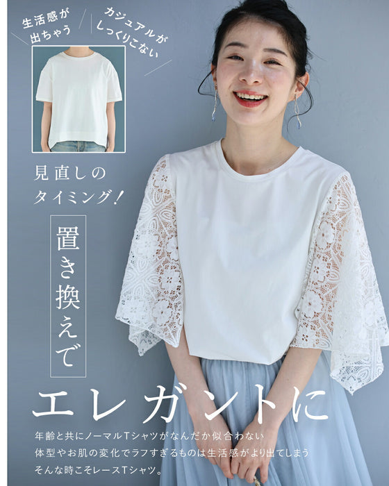肘まで隠れる 涼やかレースTシャツ