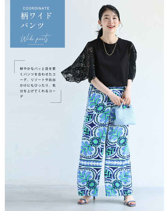肘まで隠れる 涼やかレースTシャツ