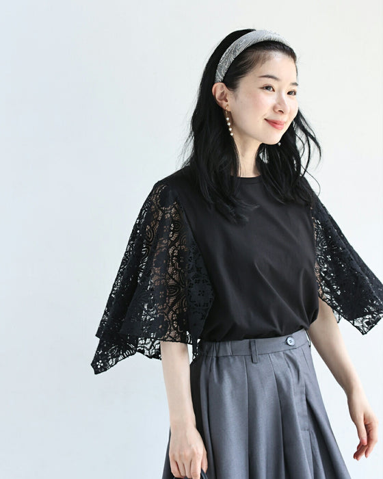 肘まで隠れる 涼やかレースTシャツ