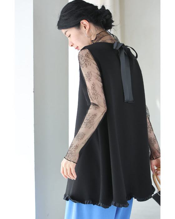 なみなみ裾フリルのバックリボンチュニック