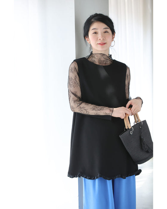 なみなみ裾フリルのバックリボンチュニック