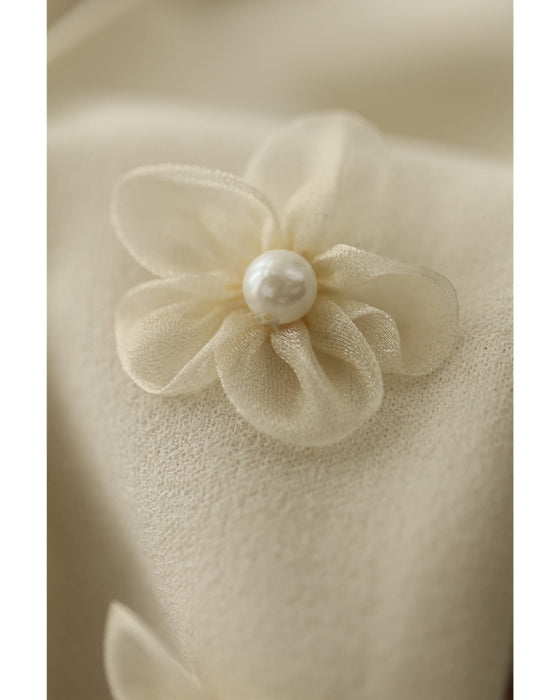 チュールの花が裾に咲くウエストゴムテーパードパンツ