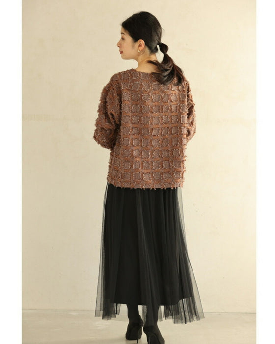 スクエア縁取るフリンジプルオーバートップス