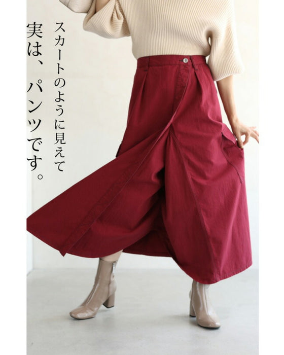 スカート風デザインのカラーワイドパンツ