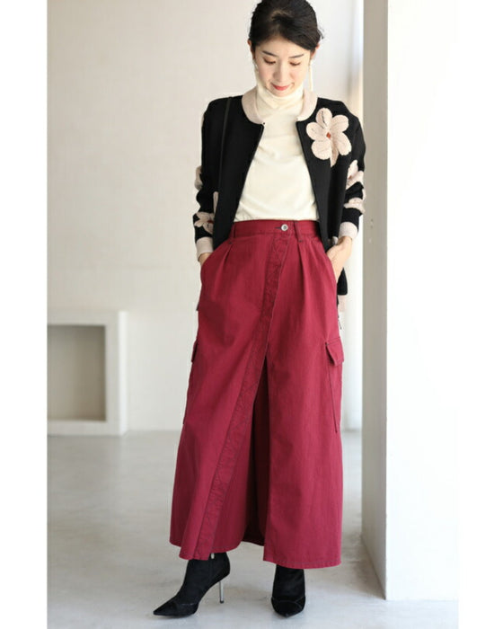 スカート風デザインのカラーワイドパンツ