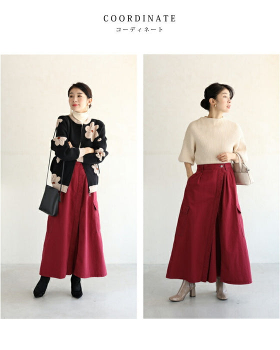 スカート風デザインのカラーワイドパンツ