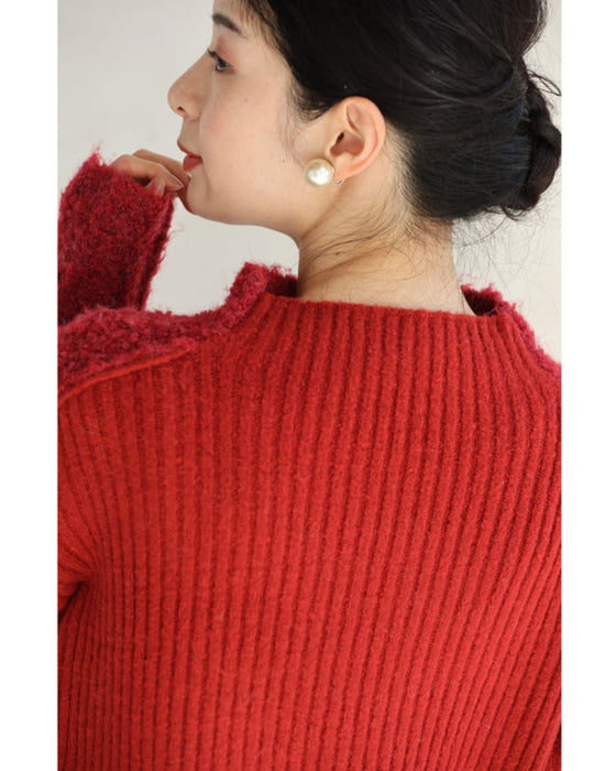 冬の赤を愉しむ。前後異素材ニットプルオーバートップス