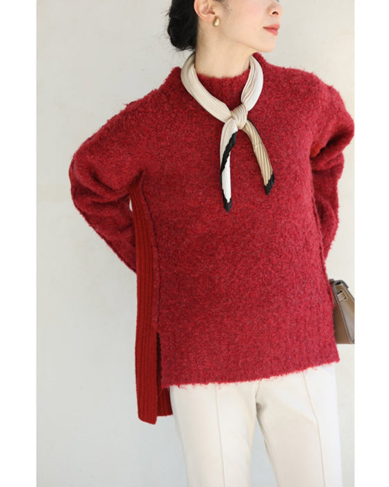 冬の赤を愉しむ。前後異素材ニットプルオーバートップス