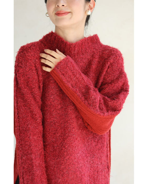 冬の赤を愉しむ。前後異素材ニットプルオーバートップス