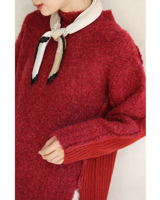 冬の赤を愉しむ。前後異素材ニットプルオーバートップス