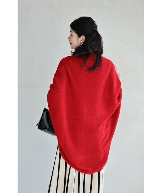 差し色レッドのボレロカーディガン