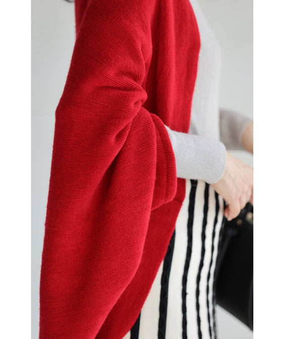 差し色レッドのボレロカーディガン