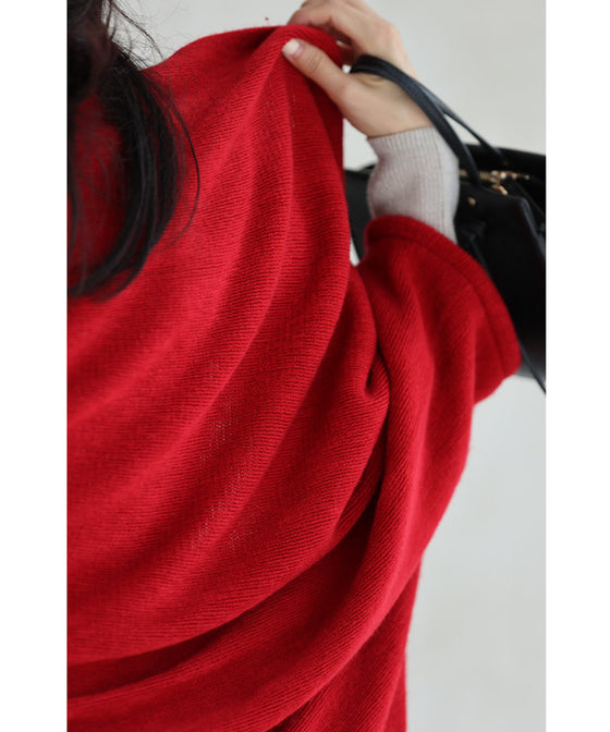 差し色レッドのボレロカーディガン