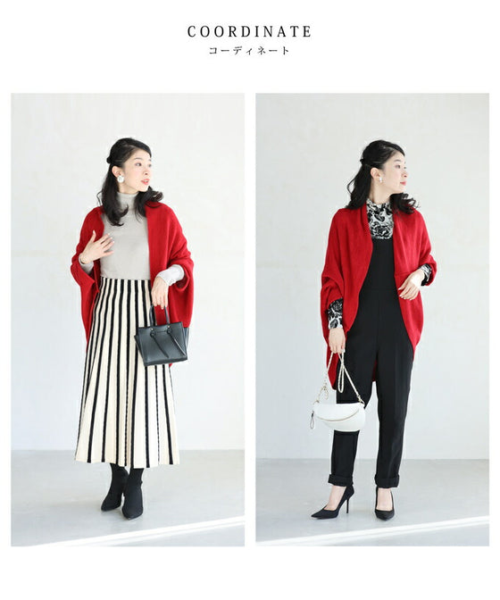 差し色レッドのボレロカーディガン