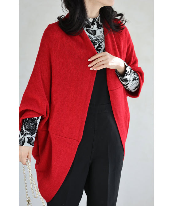 差し色レッドのボレロカーディガン